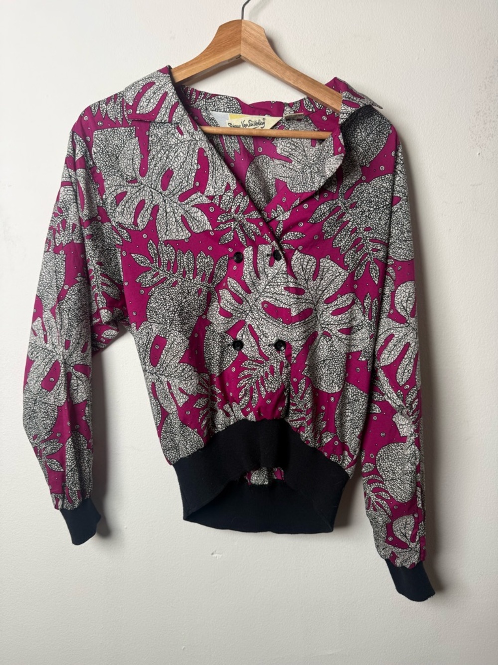 Diane Von Furstenberg Magenta and Black Graphic Floral Blouse